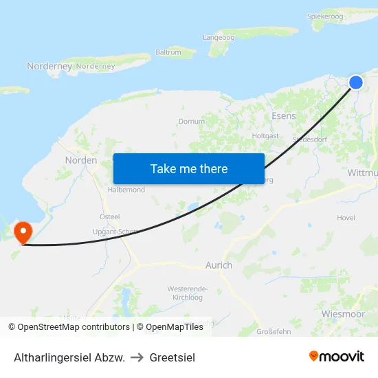 Altharlingersiel Abzw. to Greetsiel map