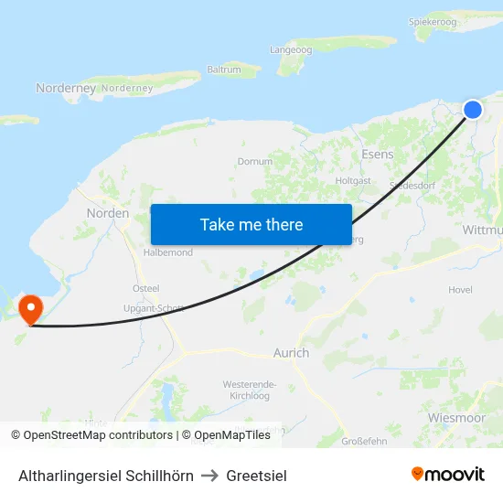 Altharlingersiel Schillhörn to Greetsiel map