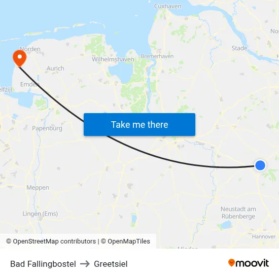 Bad Fallingbostel to Greetsiel map
