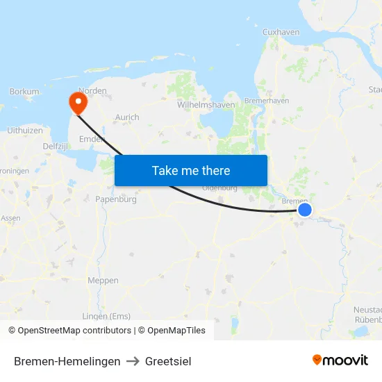 Bremen-Hemelingen to Greetsiel map