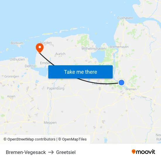 Bremen-Vegesack to Greetsiel map
