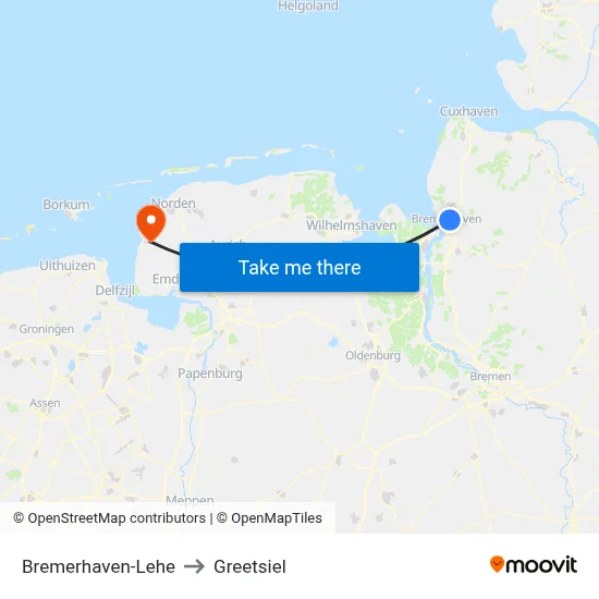Bremerhaven-Lehe to Greetsiel map