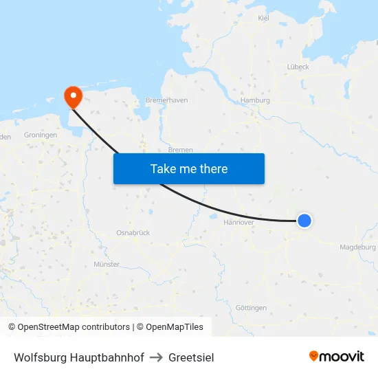 Wolfsburg Hauptbahnhof to Greetsiel map