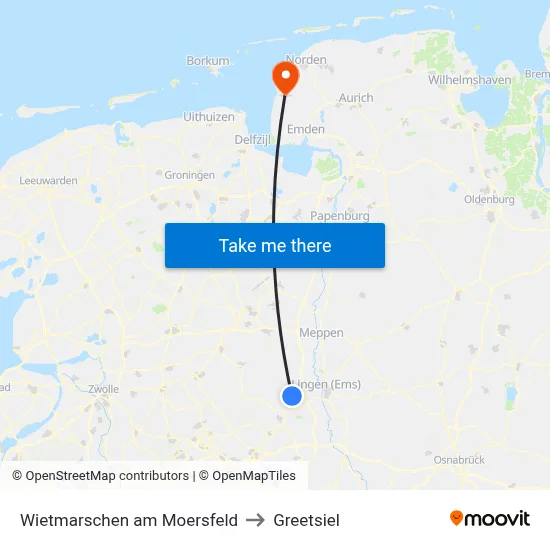 Wietmarschen am Moersfeld to Greetsiel map