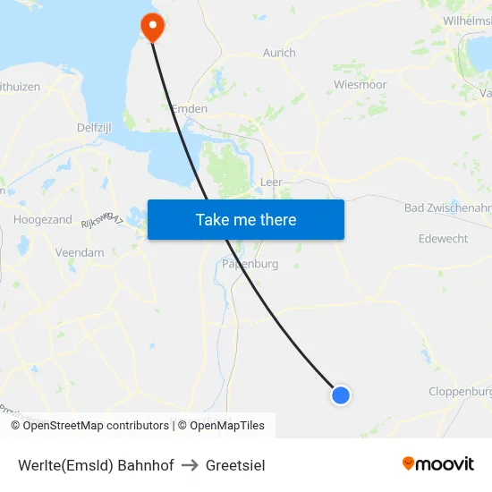 Werlte(Emsld) Bahnhof to Greetsiel map