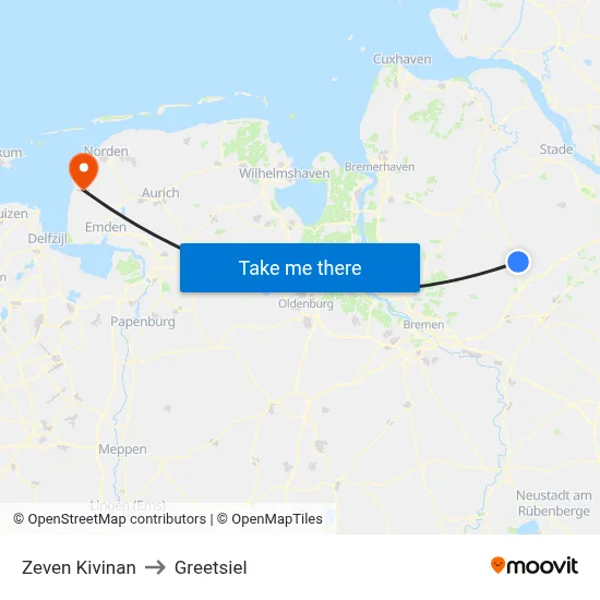 Zeven Kivinan to Greetsiel map
