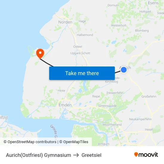 Aurich(Ostfriesl) Gymnasium to Greetsiel map