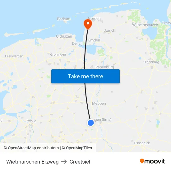 Wietmarschen Erzweg to Greetsiel map