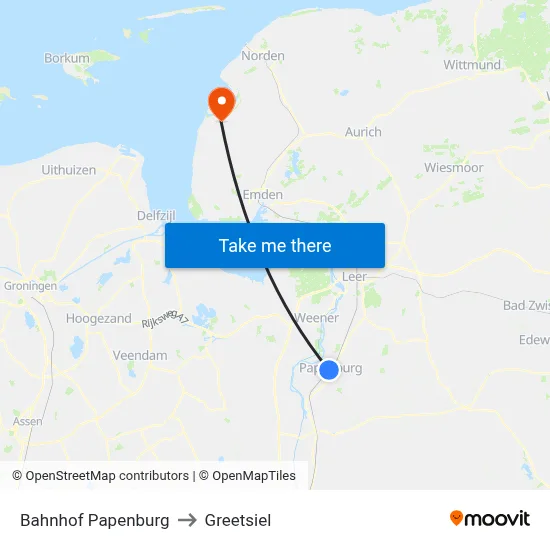 Bahnhof Papenburg to Greetsiel map
