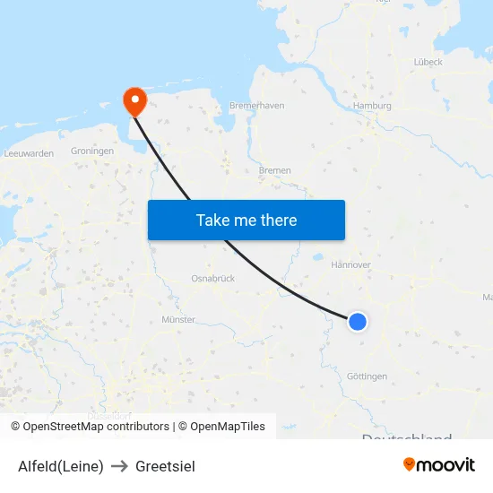 Alfeld(Leine) to Greetsiel map