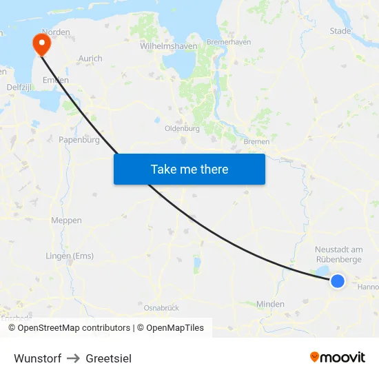 Wunstorf to Greetsiel map