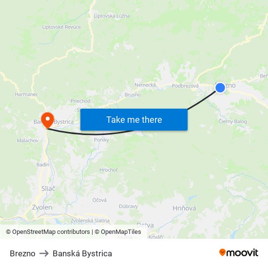 Brezno to Banská Bystrica map