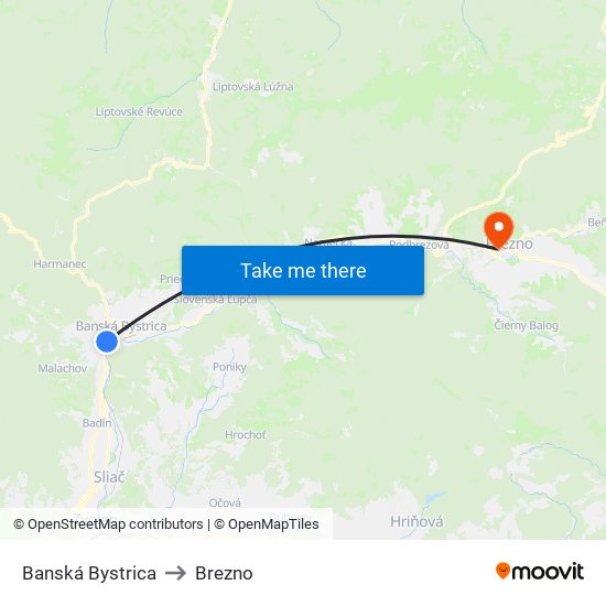 Banská Bystrica to Brezno map