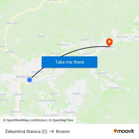 Železničná Stanica (C) to Brusno map