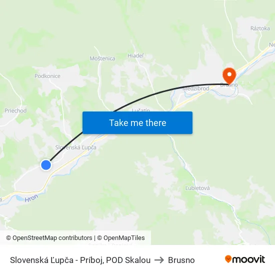 Slovenská Ľupča - Príboj, POD Skalou to Brusno map
