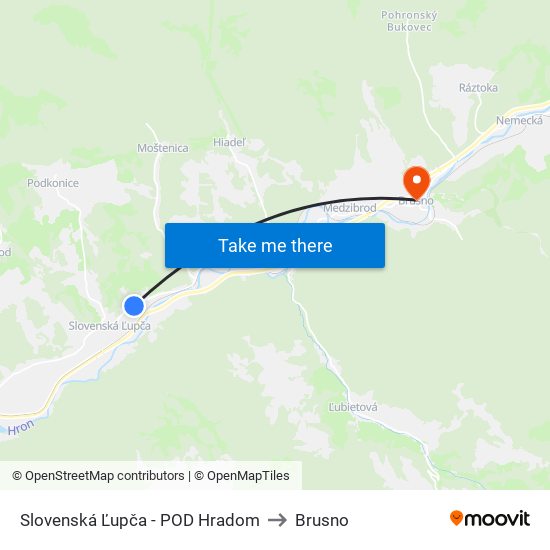 Slovenská Ľupča - POD Hradom to Brusno map