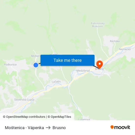 Moštenica - Vápenka to Brusno map