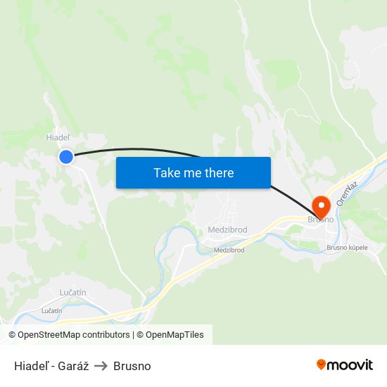 Hiadeľ - Garáž to Brusno map