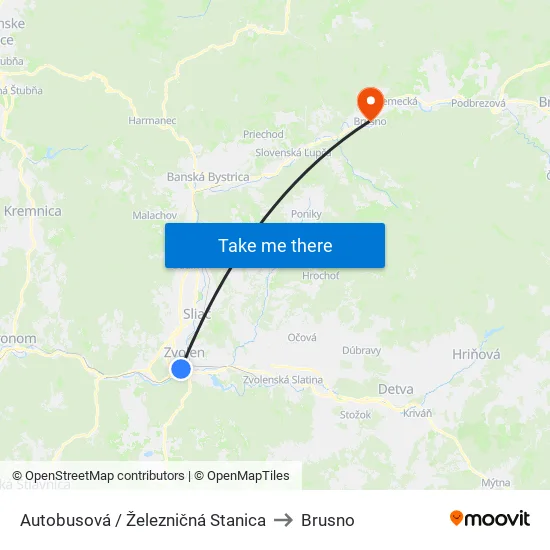 Autobusová / Železničná Stanica to Brusno map
