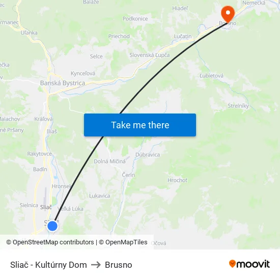 Sliač - Kultúrny Dom to Brusno map