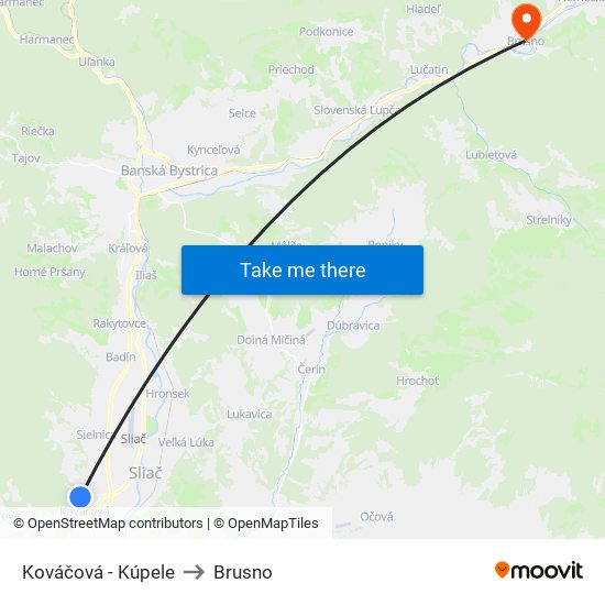 Kováčová - Kúpele to Brusno map