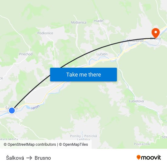 Šalková to Brusno map