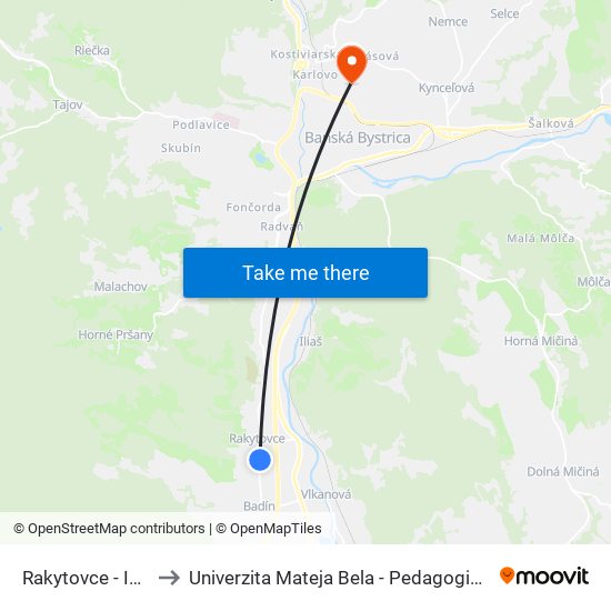 Rakytovce - Ihrisko to Univerzita Mateja Bela - Pedagogická Fakulta map