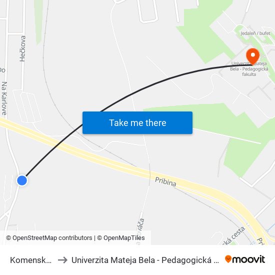 Komenského to Univerzita Mateja Bela - Pedagogická Fakulta map