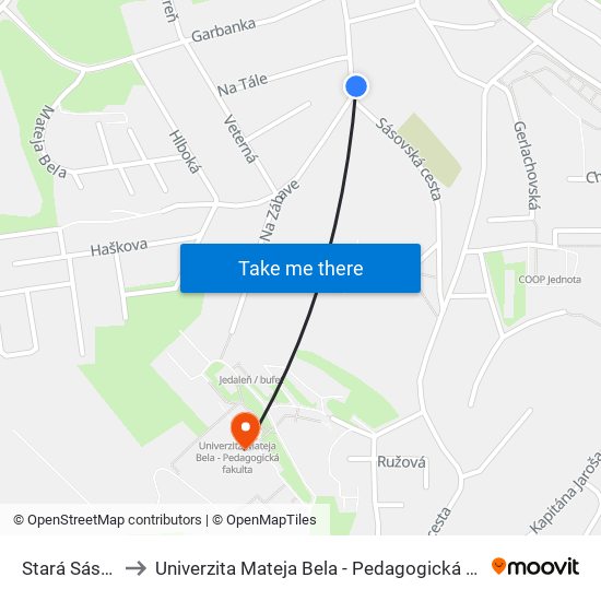 Stará Sásová to Univerzita Mateja Bela - Pedagogická Fakulta map