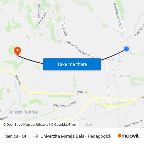 Senica - Otočka to Univerzita Mateja Bela - Pedagogická Fakulta map