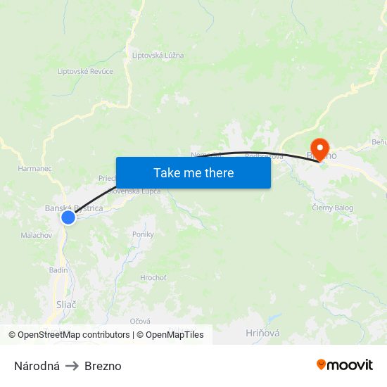 Národná to Brezno map