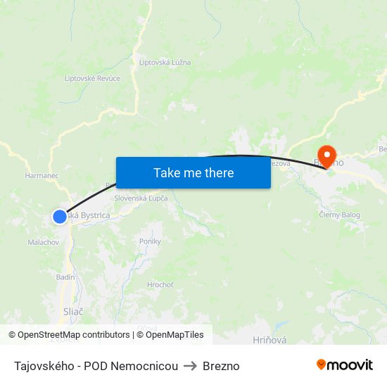 Tajovského - POD Nemocnicou to Brezno map