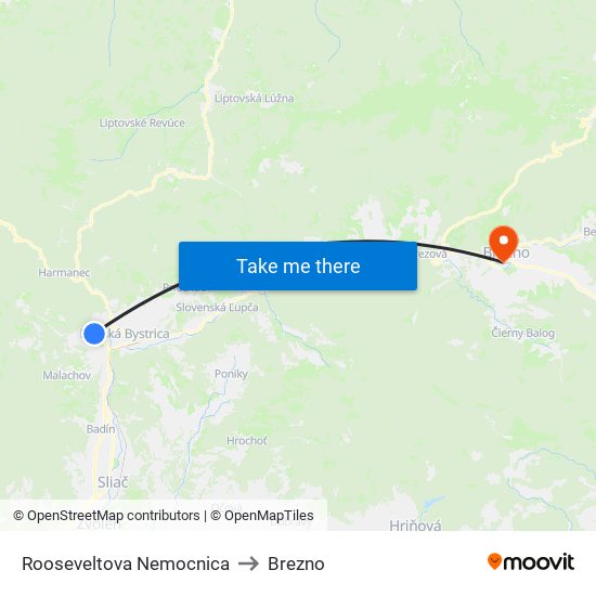 Rooseveltova Nemocnica to Brezno map