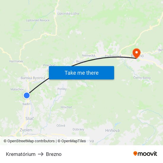 Krematórium to Brezno map