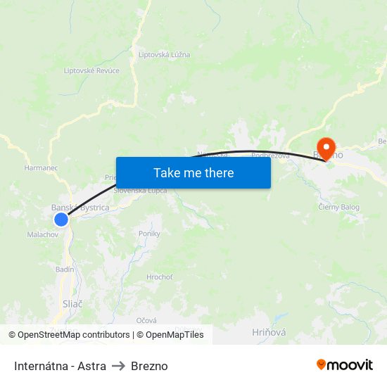 Internátna - Astra to Brezno map