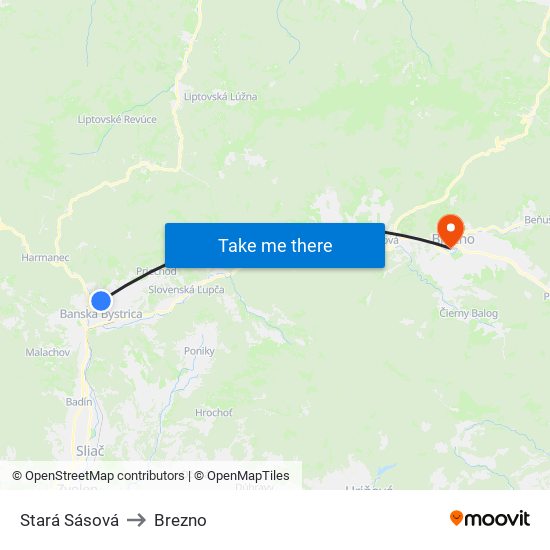 Stará Sásová to Brezno map