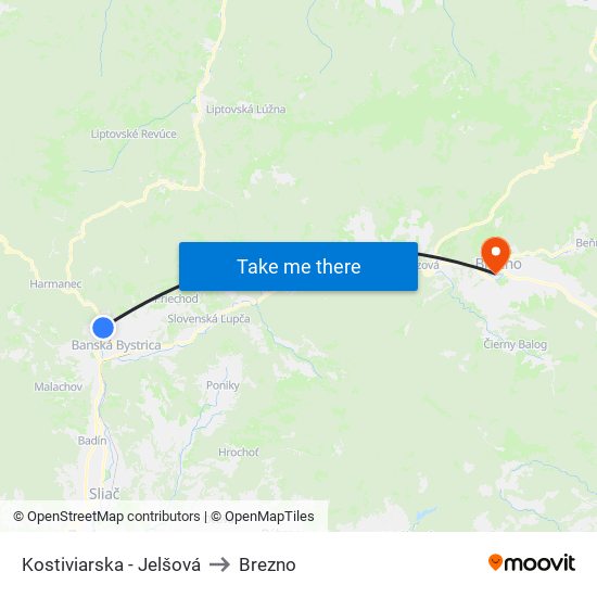 Kostiviarska - Jelšová to Brezno map