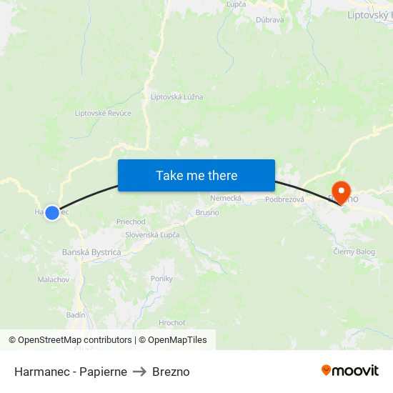 Harmanec - Papierne to Brezno map