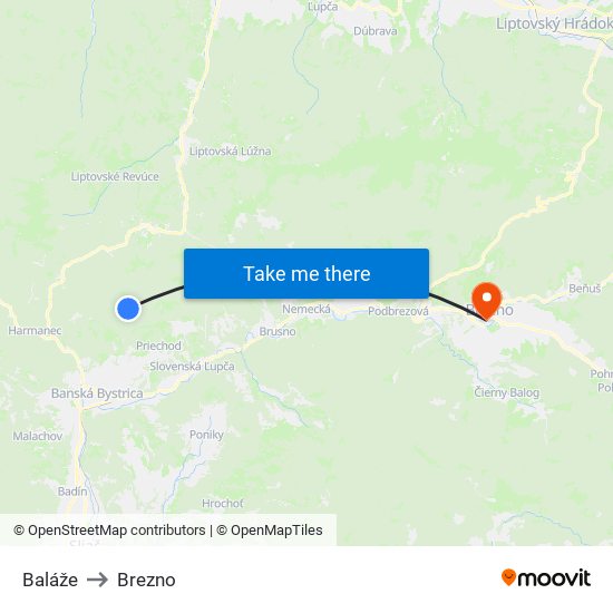 Baláže to Brezno map