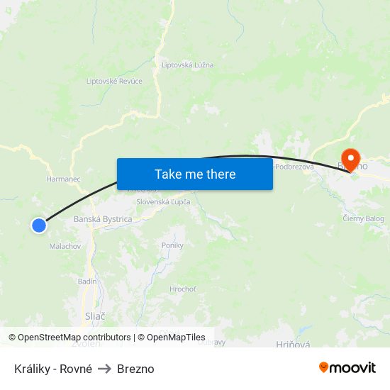 Králiky - Rovné to Brezno map