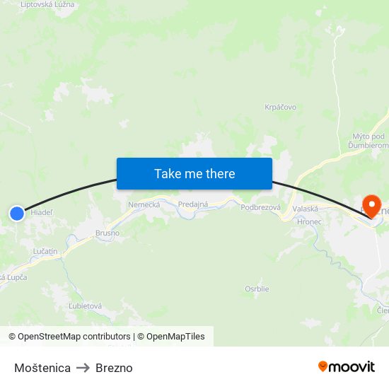 Moštenica to Brezno map