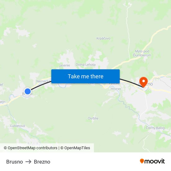 Brusno to Brezno map