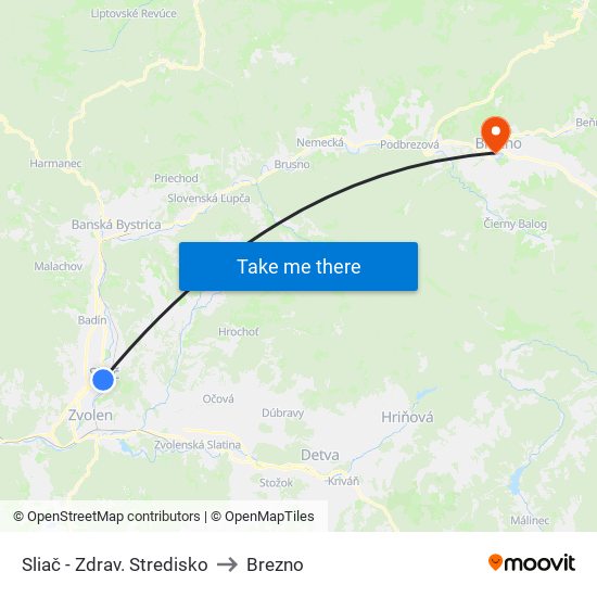 Sliač - Zdrav. Stredisko to Brezno map