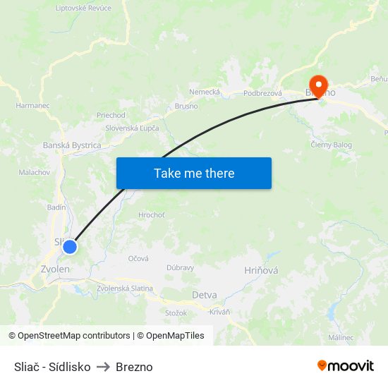 Sliač - Sídlisko to Brezno map