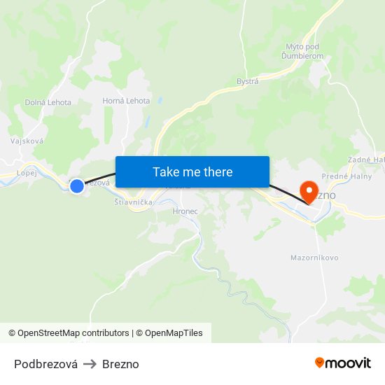 Podbrezová to Brezno map