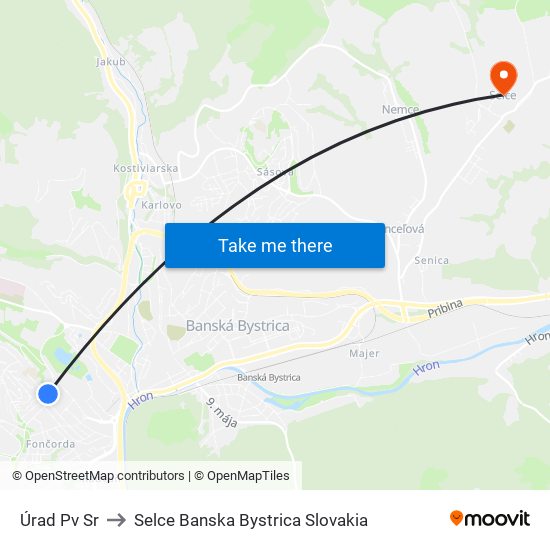 Úrad Pv Sr to Selce Banska Bystrica Slovakia map