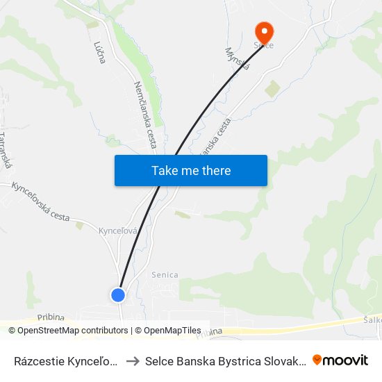 Rázcestie Kynceľová to Selce Banska Bystrica Slovakia map