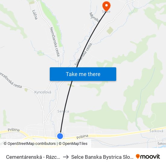 Cementárenská - Rázcestie to Selce Banska Bystrica Slovakia map