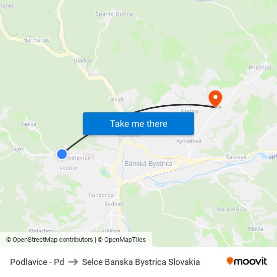 Podlavice - Pd to Selce Banska Bystrica Slovakia map