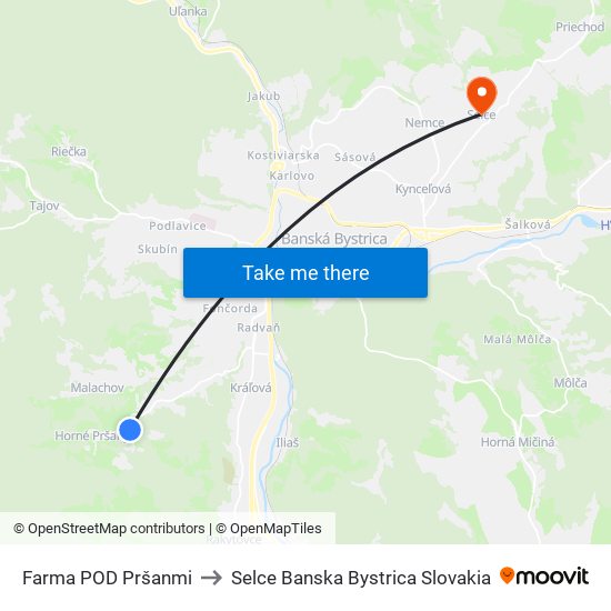 Farma POD Pršanmi to Selce Banska Bystrica Slovakia map